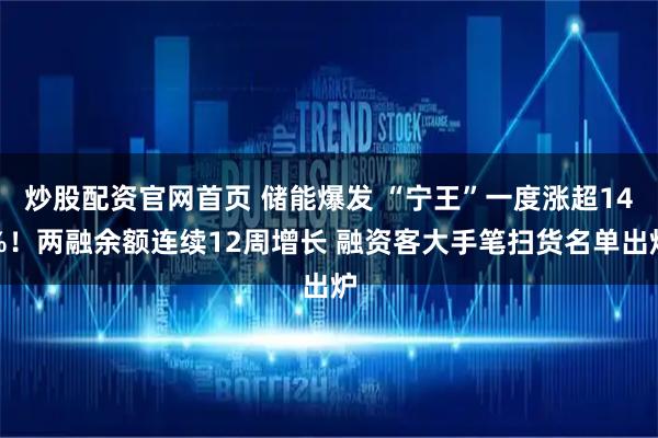 炒股配资官网首页 储能爆发 “宁王”一度涨超14%！两融余额连续12周增长 融资客大手笔扫货名单出炉